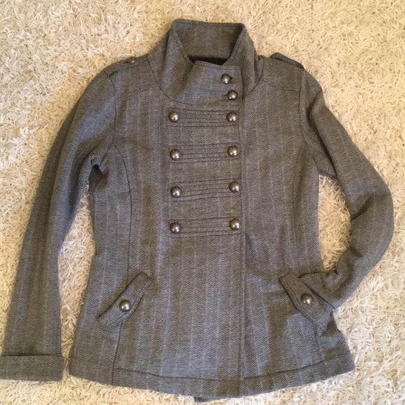 Nordstrom Rubbish Gray Double Breasted Military Style soft cotton Jacket Blazer - Picture 3 of 10